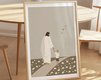 Jesus and Little Boy Print, Modern Bible Art, Jesus and Boy Poster, Jesus Love Art (Digital Download)