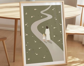 Jesus and Little Girl Print, Modern Bible Art, Jesus and Girl Print, Jesus Love Art (Digital Download)