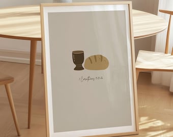 The Last Supper Verse Print, Bread and Wine Sketch, Christian Wall Art (Digital Download)