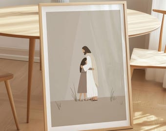 Jesus Is With You Poster, Jesus with Woman, Jesus Art Print, Modern Bible Art (Digital Download)