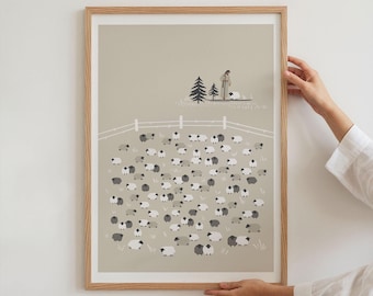 Jesus Leaves 99 Sheep Print, Lost Sheep Parable, Bible Sketch (Digital Download)