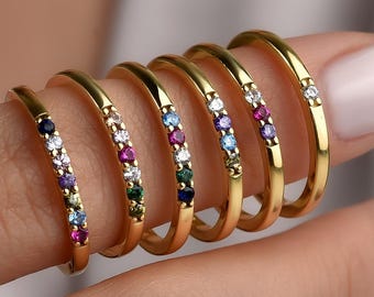 Personalized Birthstone Ring, Dainty Gold Ring, Family Birthstone Jewelry, Custom Ring for Her, Meaningful Birthday Gift, Christmas Gift