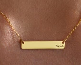 Custom Engraved Bar Necklace – Personalized Nameplate Jewelry in Gold, Silver, Rose Gold – Minimalist Gift for Her, Bridesmaid Gift