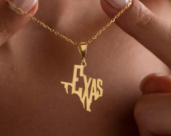 Texas State Pendant Necklace – Dainty Custom State Jewelry Gift for Her, Minimalist USA Map Necklace, Texas Pride Jewelry