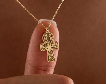 Egyptian Ankh Cross Necklace – Ancient Symbol of Eternal Life in 14K Gold Finish