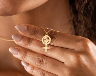 Feminist Symbol Necklace – Gold Female Power Pendant for Women – Girl Power Gift – Empowerment Jewelry