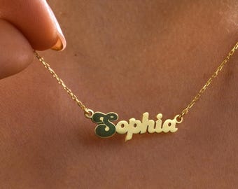 Custom Name Necklace with Enamel Initial – Personalized Gold Name Jewelry – Gift for Her – Dainty Enamel Letter Pendant