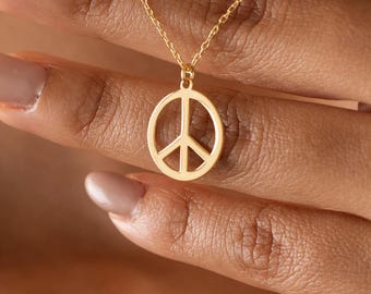 Gold peace sign necklace, Sterling Silver Peace necklace, Gold peace symbol Necklace