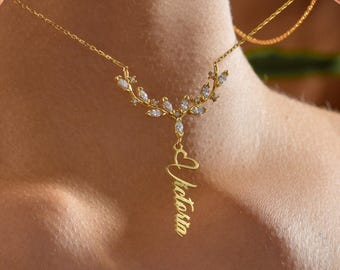 Custom Antler Name Necklace – Gold Filled Nature-Inspired Jewelry – Deer Horn Personalized Pendant – Rustic Minimalist Gift for Her