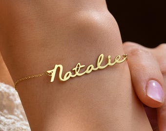 Custom Name Bracelet – Personalized Gold Name Jewelry – Dainty Script Nameplate Bracelet – Gift for Her – Custom Letter Bracelet