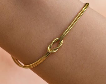 Gold Filled Knot Bangle Bracelet – Adjustable Minimalist Cuff  – Infinity Love Knot  Bracelet