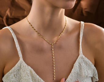 Gold Lariat Necklace for Women, Y Drop Dainty Necklace, Statement Layered Jewelry, Bridal Necklace, Elegant Minimalist Necklace