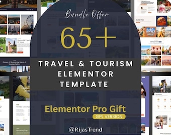 65+Travel Tourism Elementor Template Kit WordPress Website Designs Digital Download