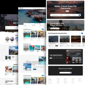 May include: A website design with multiple sections. The top section has the text "Make Travel Easy For Everyone". Other sections include "Top Best Seller Room", "Popular Destinations", and "Sign up to our newsletter".