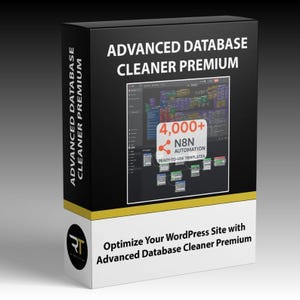 May include: A black and white box with the text "ADVANCED DATABASE CLEANER PREMIUM". The box also features the text "4,000+ N8N AUTOMATION READY-TO-USE TEMPLATES" and "Optimize Your WordPress Site with Advanced Database Cleaner Premium".