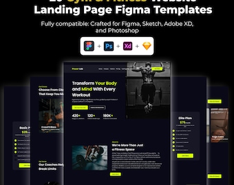 Gym Figma Website Fitness Landing Page Template Personal Trainer Modern UI Design Editable Desktop Mobile