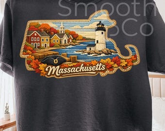 Massachusetts PNG, Lighthouse Coastal State Outline Sublimation, New England Travel Souvenir Gift, Digital Download