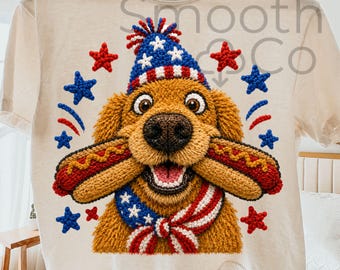 Patriotic Dog PNG, 4th of July Golden Retriever Sublimation, Funny Hot Dog Puppy Gift, Digital Download