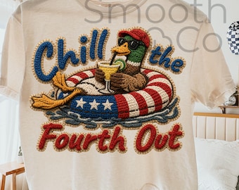 Chill the Fourth Out PNG, Flotador de pato patriótico para sublimación, Regalo de verano para el 4 de julio, Descarga digital