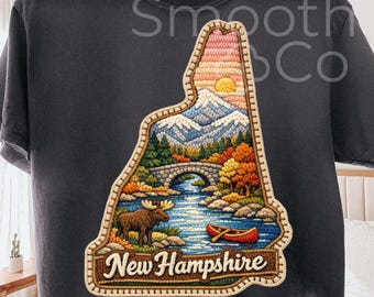 New Hampshire PNG, Moose Canoe and Fall Foliage State Outline Sublimation, New England Travel Souvenir Gift, Digital Download