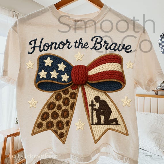 Honor the Brave PNG, Patriotic Bow with Kneeling Soldier Sublimation, Memorial Day Gift, Digital Download