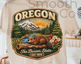 Oregon PNG, Beaver and Mountain Sunrise State Graphic Sublimation, The Beaver State Travel Souvenir Gift, Digital Download