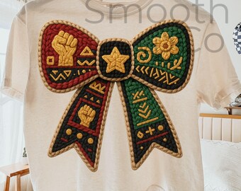 Afrocentric Bow PNG, Pan African Colors Chenille Patch Shirt Design, Black History Month Sublimation Digital Download