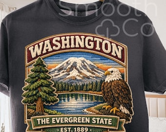 Washington PNG, Mount Rainier Bald Eagle and Pine Lake State Graphic Sublimation, The Evergreen State Travel Souvenir Gift, Digital Download