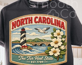 North Carolina PNG, Lighthouse and Dogwood Flowers State Graphic Sublimation, The Tar Heel State Travel Souvenir Gift, Digital Download