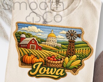 Iowa PNG, Farm Harvest State Outline Sublimation, Fall Country Travel Souvenir Gift, Digital Download