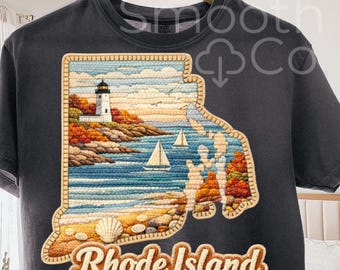 Rhode Island PNG, Lighthouse Coastal State Outline Sublimation, New England Travel Souvenir Gift, Digital Download