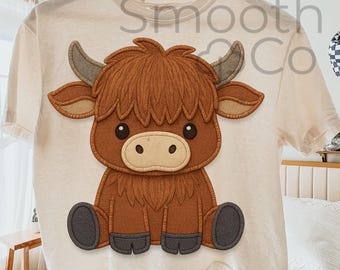 Highland Cow PNG, Cute Style Sublimation Design, Farm Animal T Shirt Graphic, Boho Western Baby Cow Digital Download