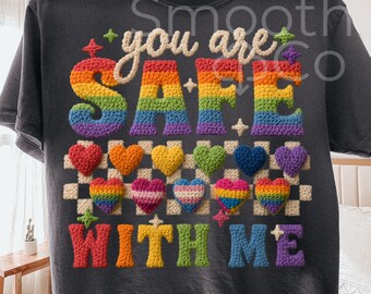 You Are Safe With Me PNG, Rainbow Pride Hearts Sublimation, LGBTQ Ally Gift, Digital Download