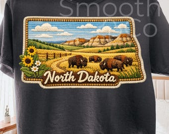 North Dakota PNG, Bison Prairie Badlands State Outline Sublimation, Western Travel Souvenir Gift, Digital Download
