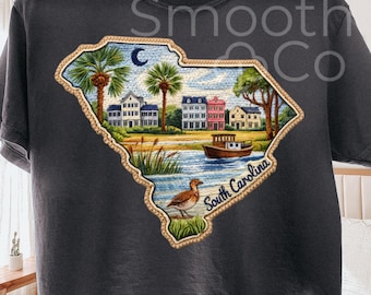 South Carolina PNG, Coastal State Outline Sublimation, Charleston Homes Palmettos and Marsh Scenic Gift, Digital Download