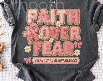 Breast Cancer Awareness PNG, Faith Over Fear Jesus Sublimation, Retro Pink Ribbon Christian Gift, Digital Download