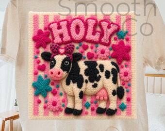 Moo Cow PNG, Cute Pink Western Farm Animal Sublimation, Cowgirl Gift, Digital Download
