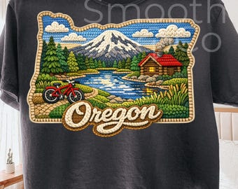 Oregon Mountain Cabin PNG, PNW Retro Graphic Sublimation, Cycling and Hiking Souvenir Gift, Digital Download