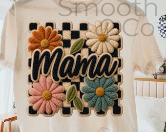 Mama Floral PNG, Checkered Daisy Sublimation, Mom Gift, Digital Download