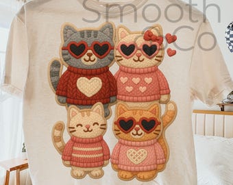Valentine Cats PNG, Heart Sunglasses Sweater Kitties Sublimation, Coquette Valentine Gift, Digital Download