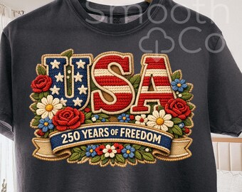 USA 250 Years of Freedom PNG, Patriotic Floral Shirt Design, Vintage American Flag Sublimation, Digital Download