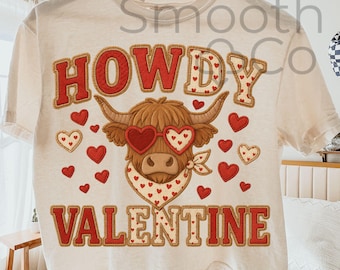 Howdy Valentine PNG, Highland Cow Western T-Shirt Gift, Heart Sunglasses Sublimation, Digital Download