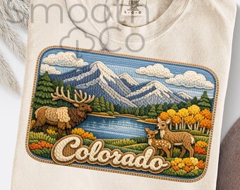 Colorado PNG, Elk and Deer Mountain Aspen Fall State Outline Sublimation, Rocky Mountain Travel Souvenir Gift, Digital Download