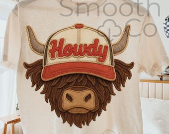 Howdy Highland Cow PNG, Western Trucker Hat Sublimation, Retro Country Cowgirl and Cowboy Tee Gift, Digital Download