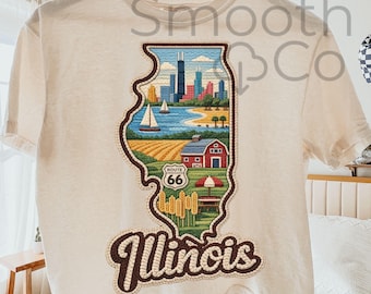 Illinois PNG, Chicago Skyline State Outline Sublimation, Lake Sailboat Route 66 and Farm Scenic Gift, Digital Download