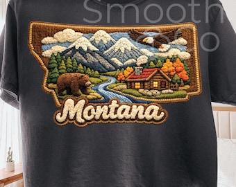 Montana PNG, Vintage with Cabin Mountains and Bear Sublimation, Western Travel Souvenir Gift, Digital Download