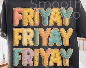 Friyay Teacher PNG, Pastel Gingham Letters with Pencil Sublimation, Back to School Gift, Digital Download