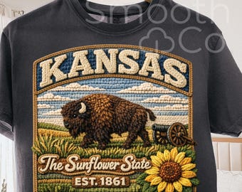 Kansas PNG, Sunflower State Bison Sublimation, Midwest Travel Souvenir Gift, Digital Download