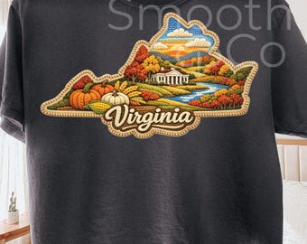 Virginia PNG, Fall Foliage and Pumpkin State Outline Sublimation, Autumn Travel Souvenir Gift, Digital Download