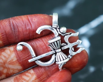925 Sterling Silver Shiva Om Trishul Pendant, Spiritual Jewelry